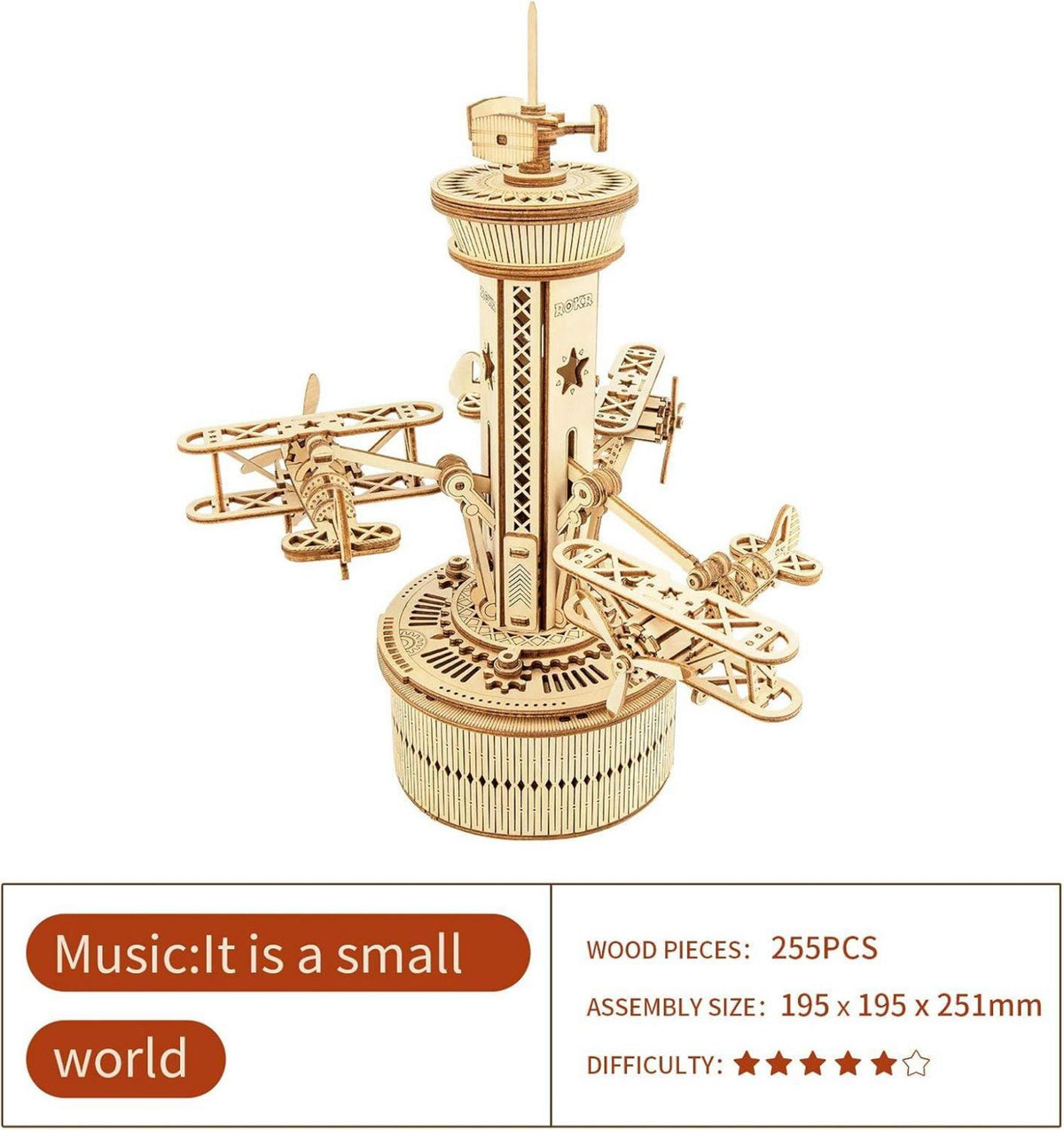 ROKR 3D Holz Puzzle Flugzeug Turm Modellbausatz Teens Erwachsene