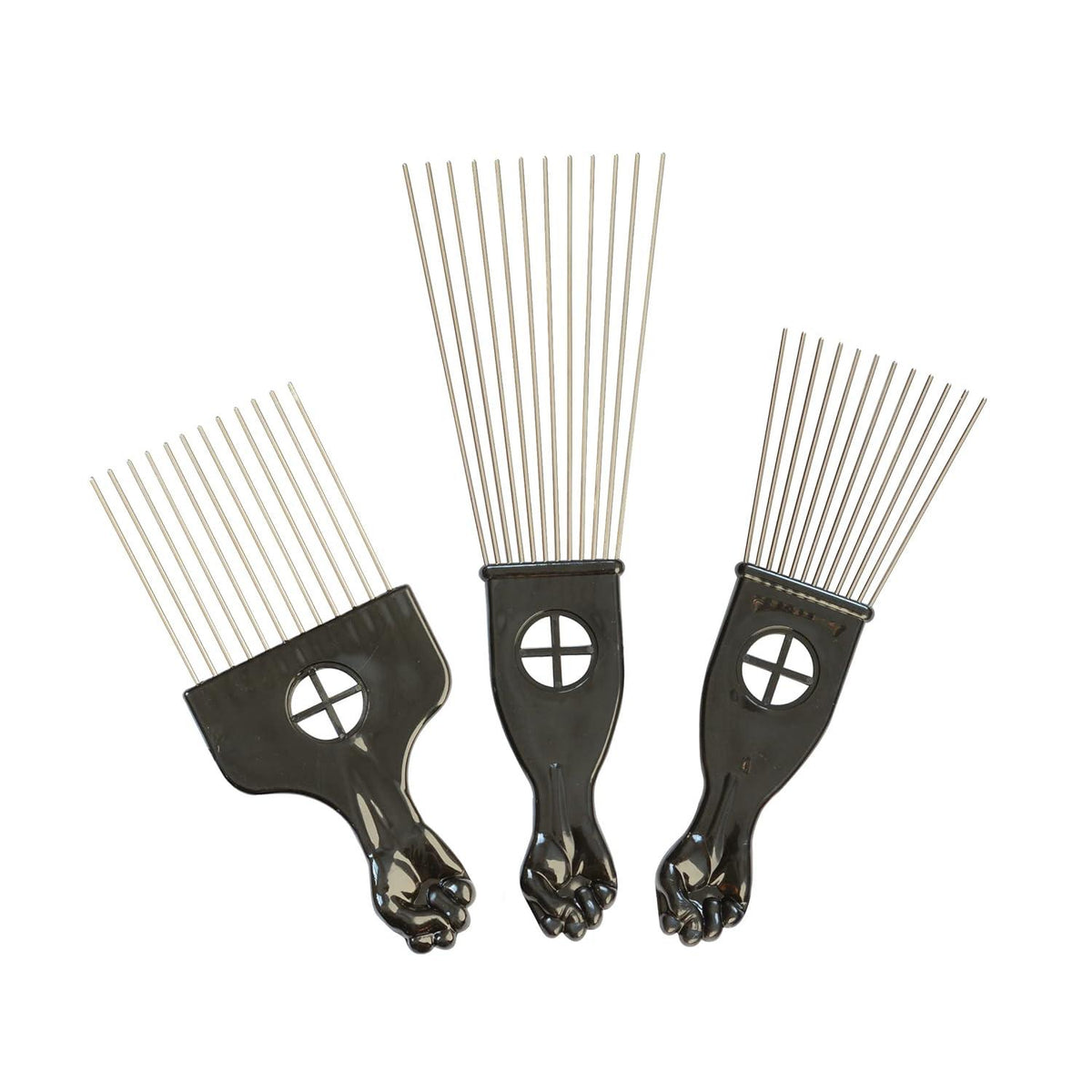 3er Set Metall Afro Pick Kämme Breit Zahnlängen Schwarz