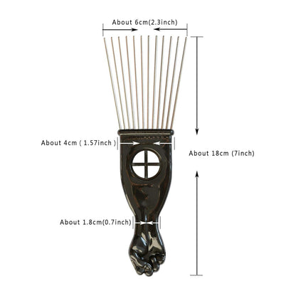 3er Set Metall Afro Pick Kämme Breit Zahnlängen Schwarz