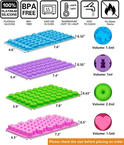Silikonformen Gummibärchen Pralinen Gelee Herz Dino Donut 5er Set