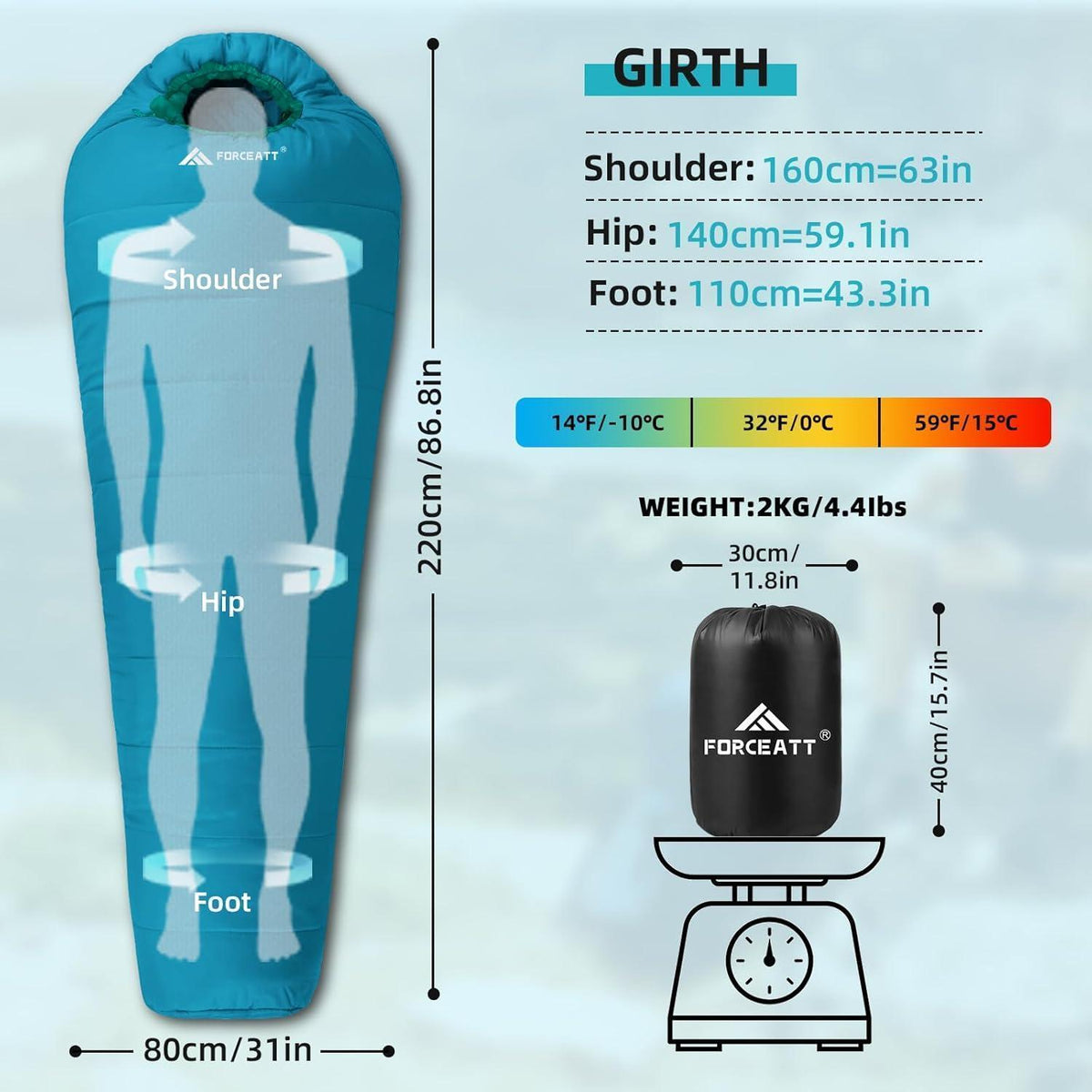 Mumienschlafsack 4 Jahreszeiten -10°C Blau