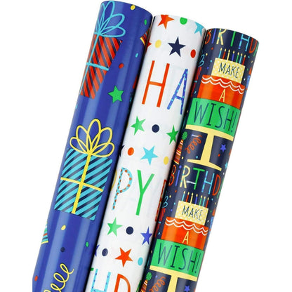 RUSPEPA Geschenkpapierrolle 3 Geburtstagsdesigns 43.2x305cm
