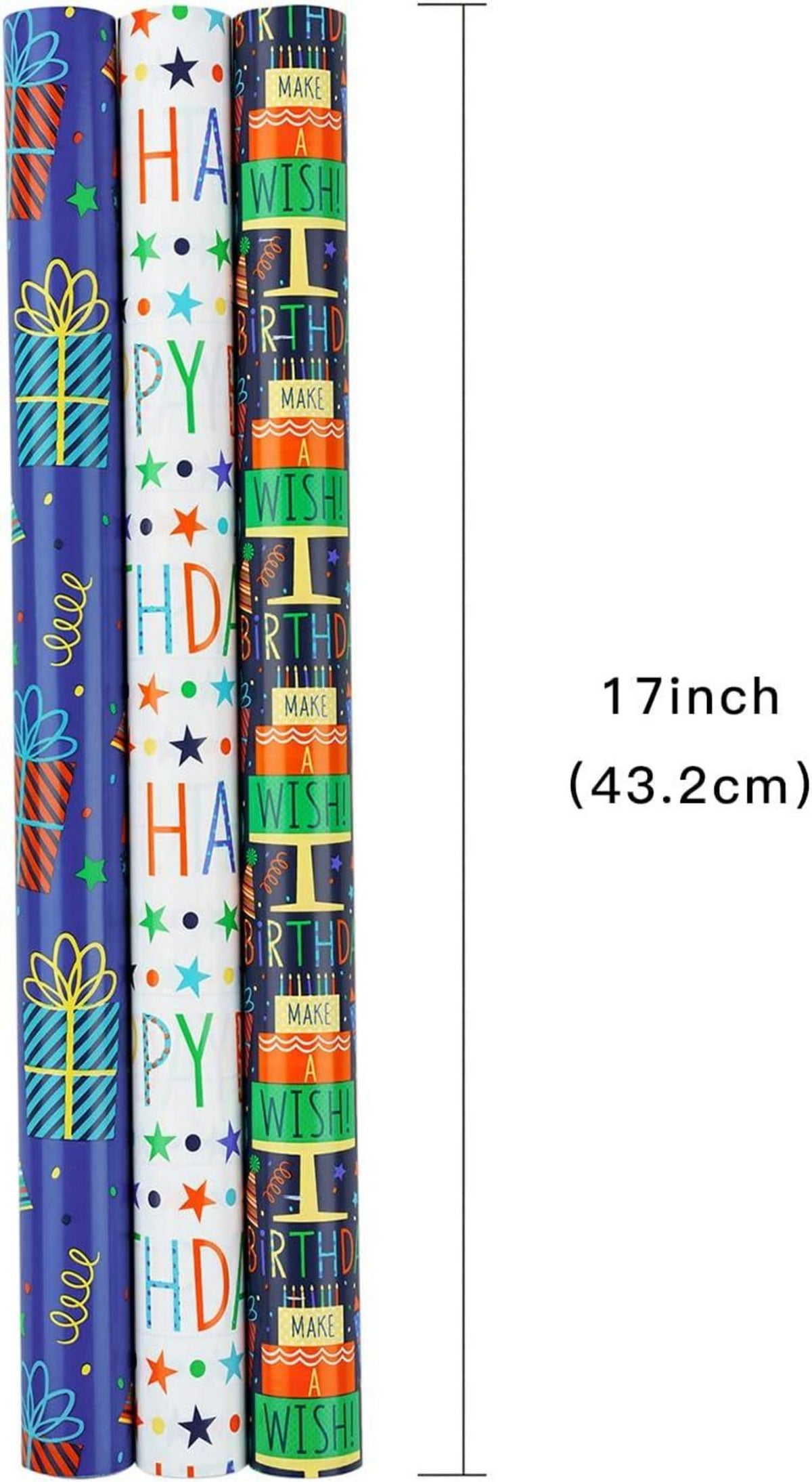 Geburtstags-Geschenkpapierrolle Mini-Rolle 3 Designs 43.2x305cm