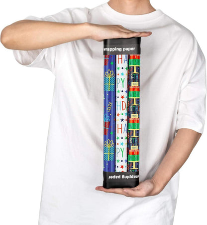 Geburtstags Geschenkpapierrolle 3 Designs 43.2x305cm Mini-Rolle