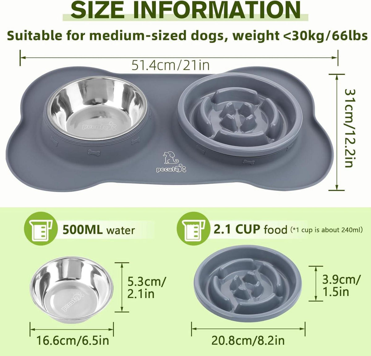Pecute Silikon Hundenapf Edelstahl Katzenapf Grau L 17.6oz
