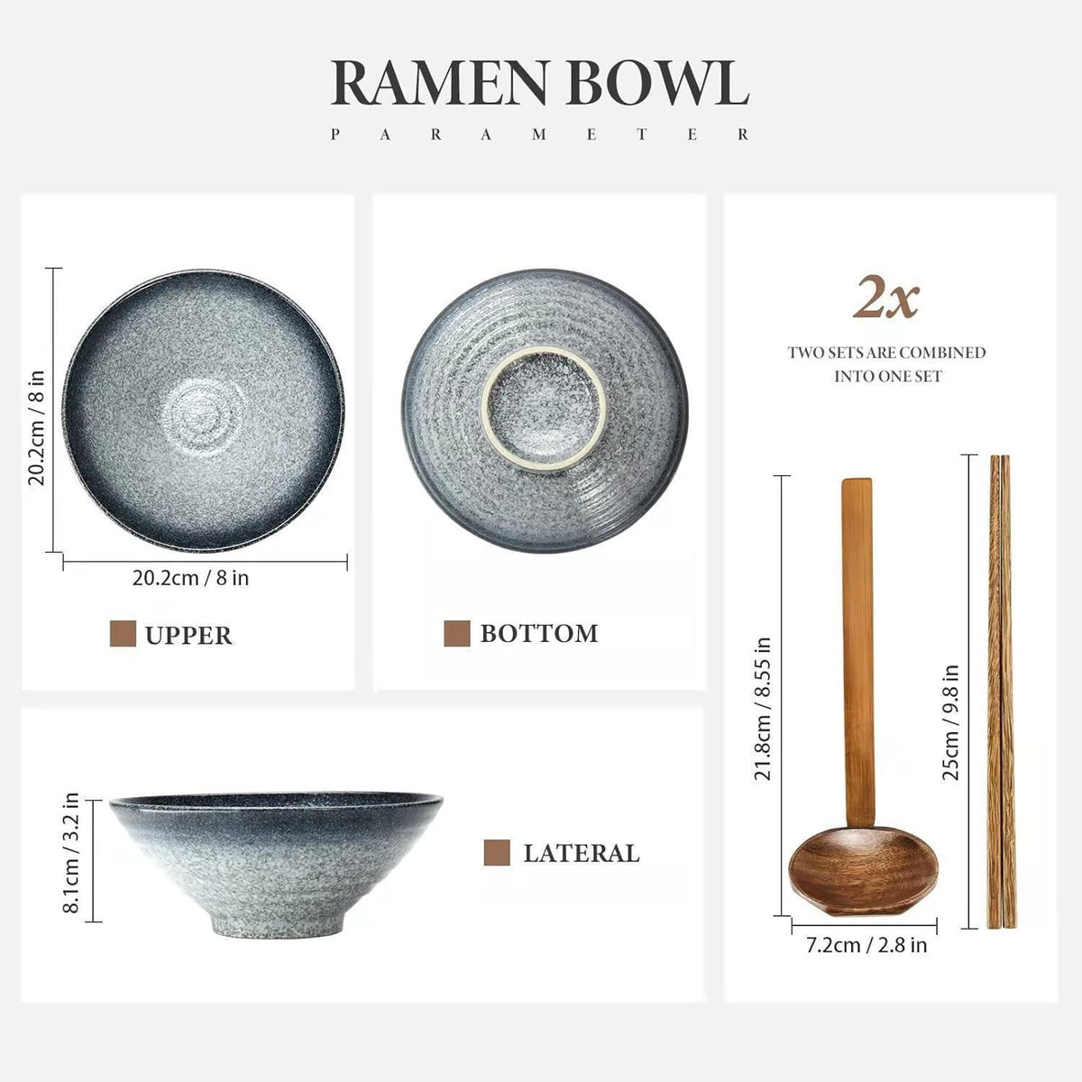 Ramen Schüssel Set Keramik 2x 1000ml Japanisch Vintage für Nudeln & Suppen