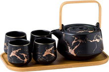 Marmor Teeset mit Teekanne und 4 Teetassen auf Holztablett
