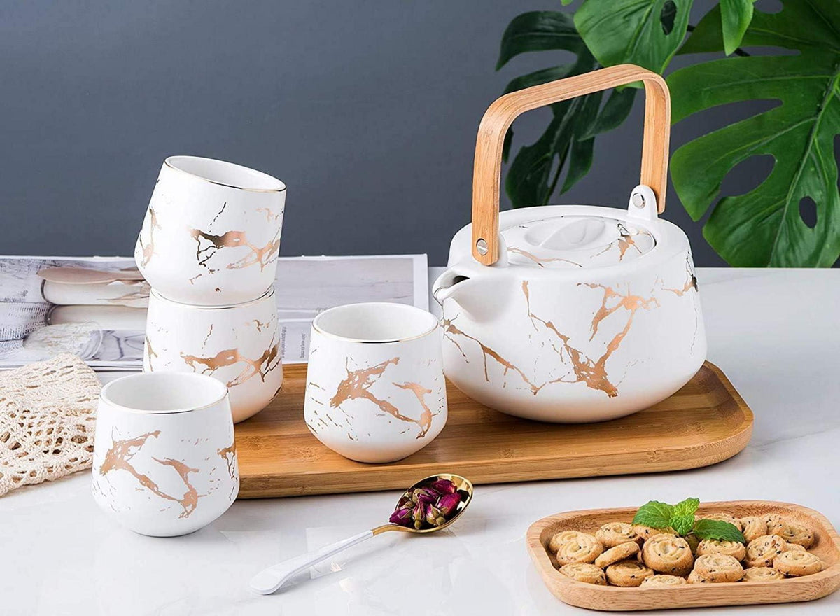 Japanisches Keramik Teeset mit Teekanne, 4 Teetassen