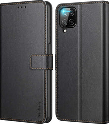 Samsung Galaxy A12 Leder Handyhülle Schwarz mit Kartenschlitzen