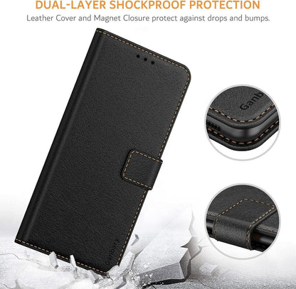 Samsung Galaxy A12/M12 Leder Handyhülle Schwarz - Kartenschlitze & Standfunktion