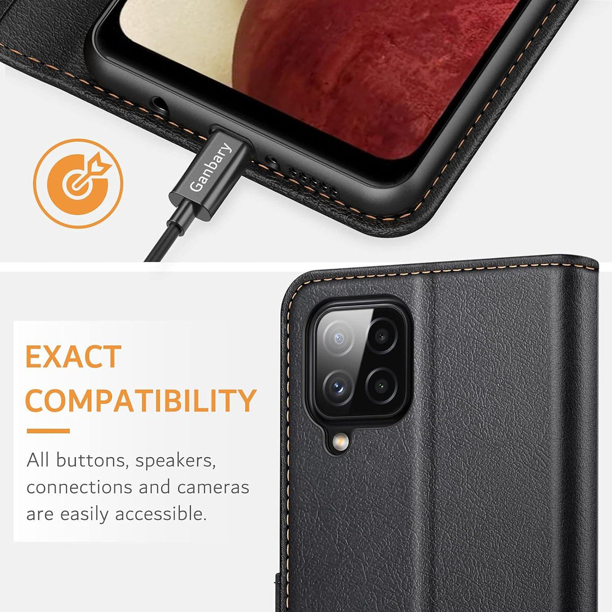 Samsung Galaxy A12/M12 Leder Handyhülle Schwarz - Kartenschlitze & Standfunktion