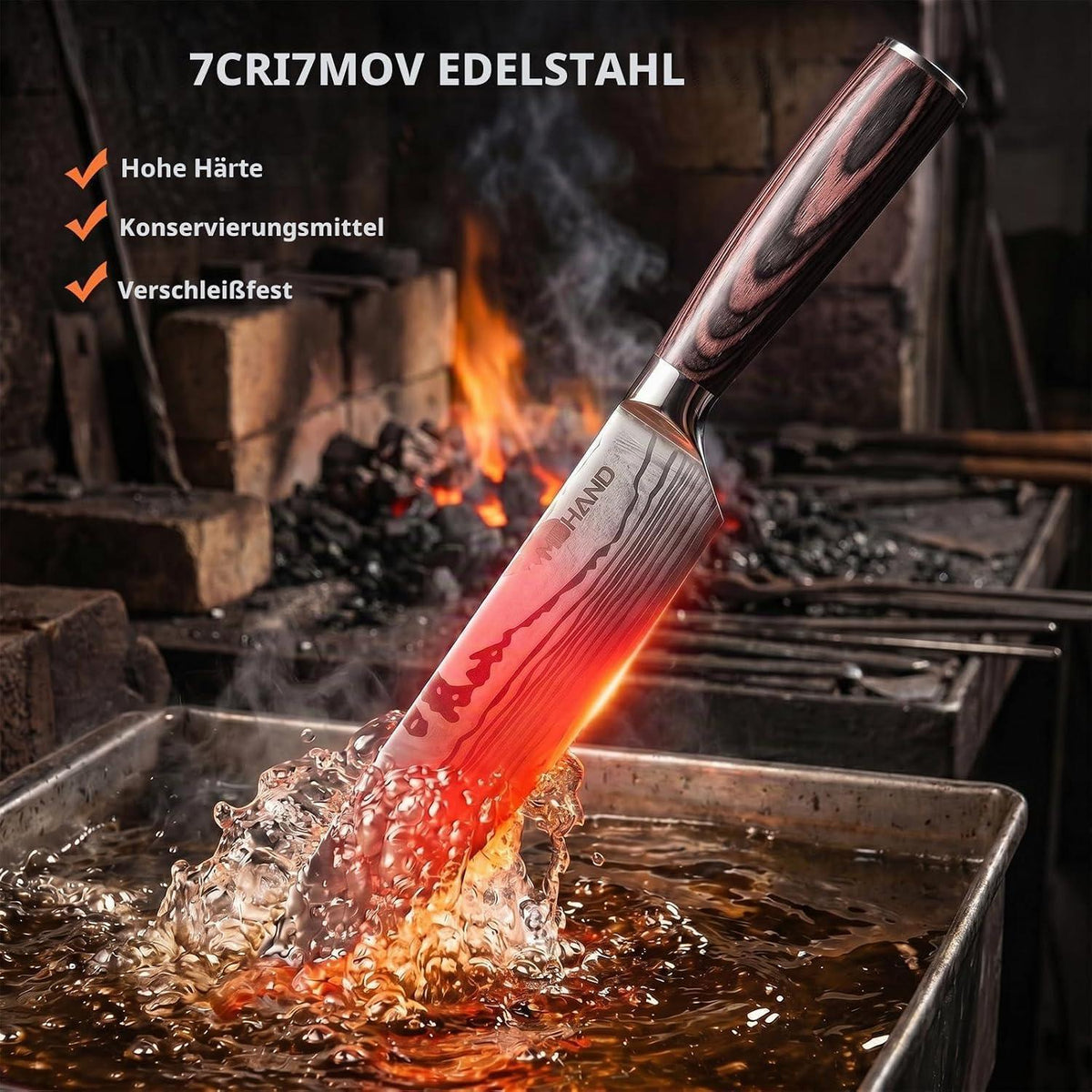 5-tlg. Edelstahl Küchenmesser Set mit Griff