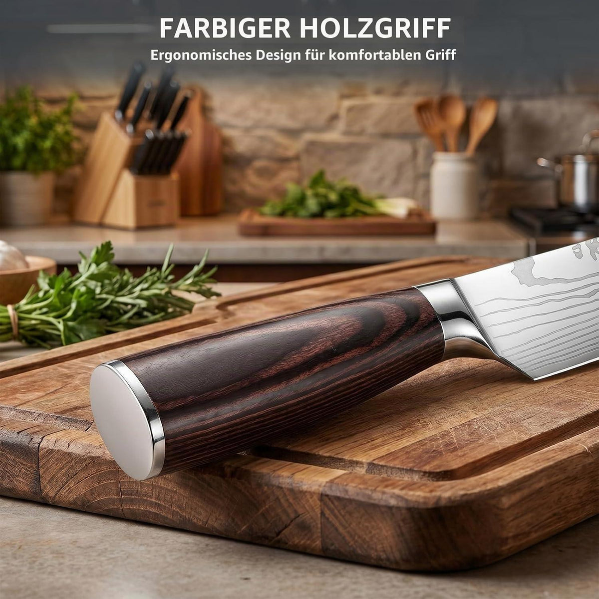 5-tlg. Edelstahl Küchenmesser Set mit Griff