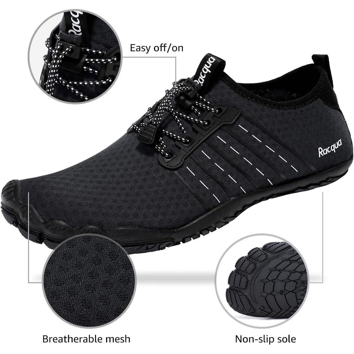 Aqua Schuhe Herren Damen Schnelltrocknend Barfußgefühl Schwarz