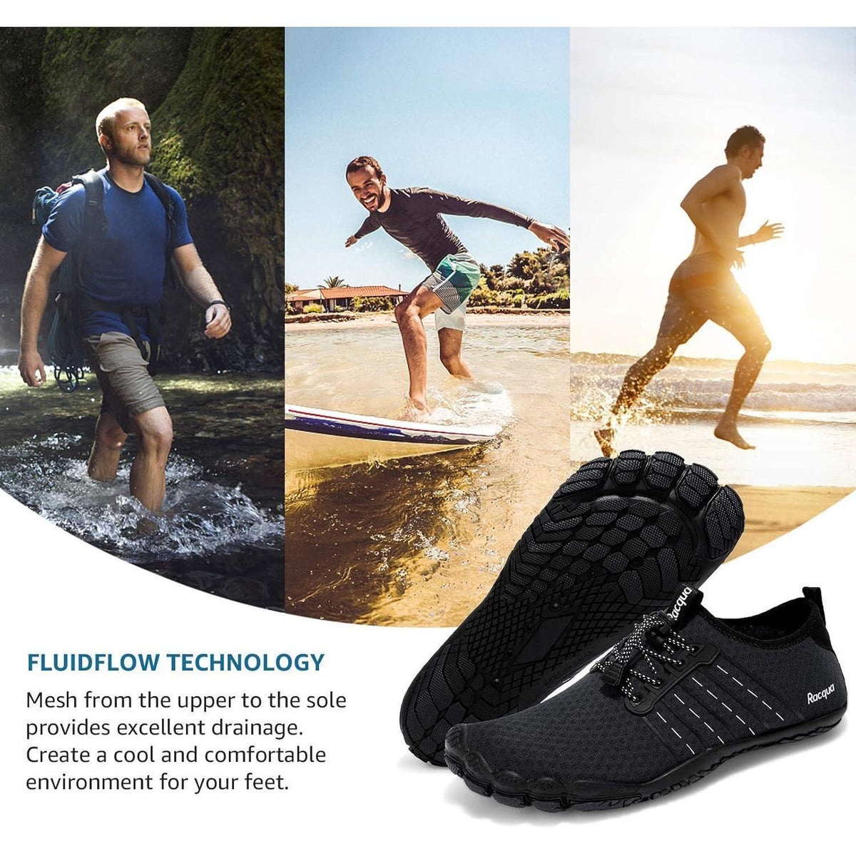 Aqua Schuhe Herren Damen Barfuß mit Drainage für Outdoor & Wassersport