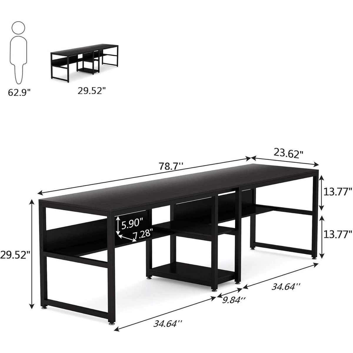 Doppelter Schreibtisch 200cm – Rustikaler Home Office Arbeitstisch