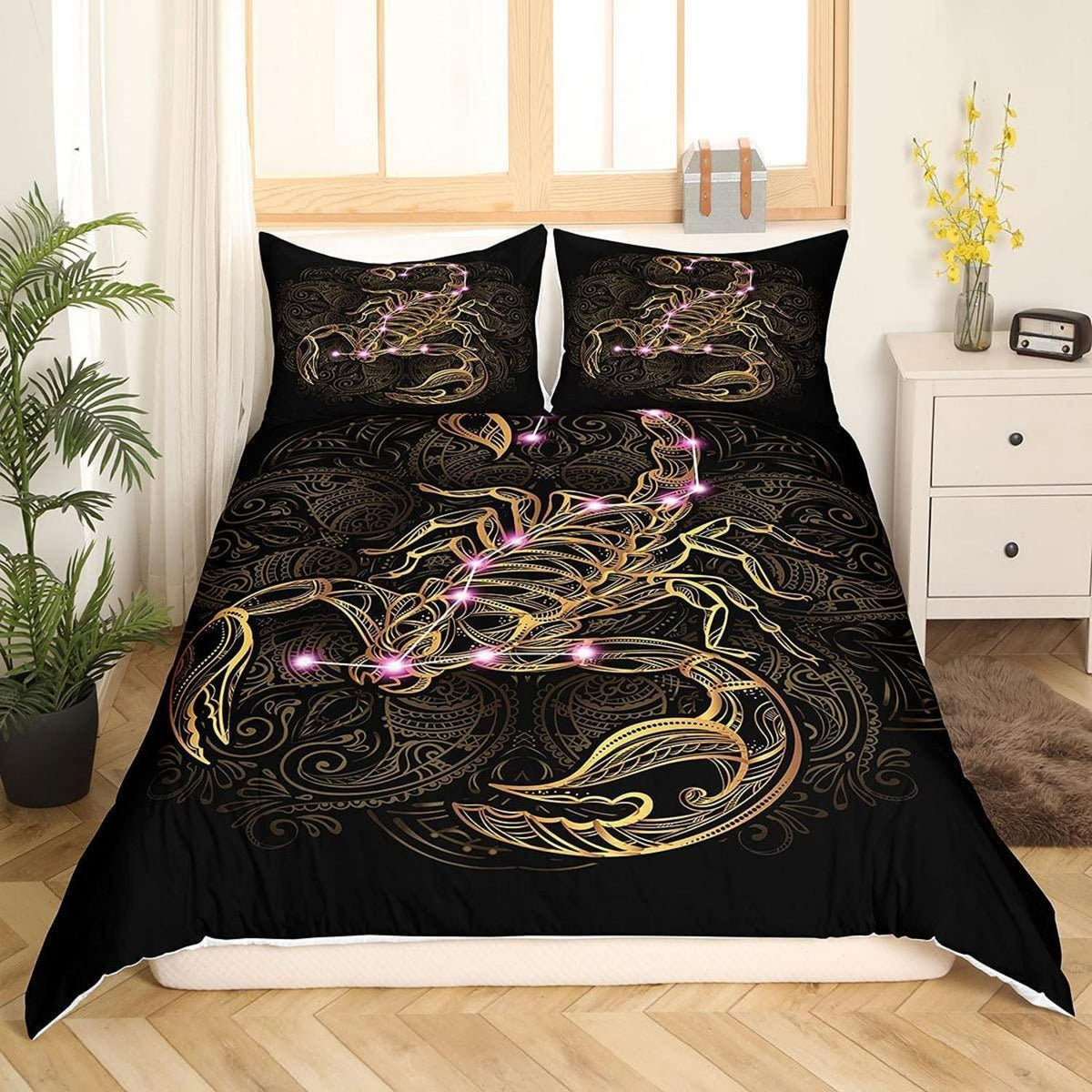 Exotischer Bettbezug Set Schwarz Gold Mandala Retro Stil 220x240