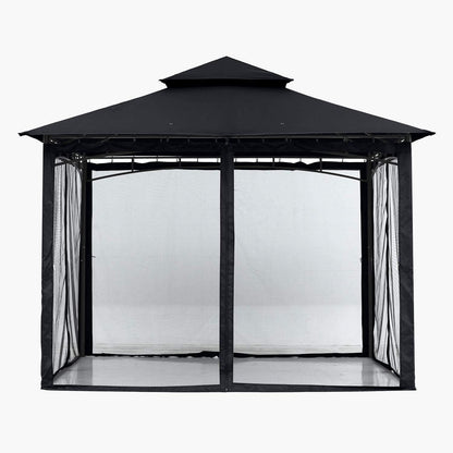 Gartenpavillon 2,5x2,5m mit Netz und Doppeldach, Schwarz