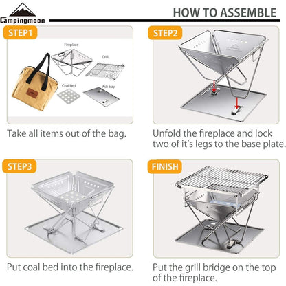 Mini Holzkohlegrill Edelstahl 24,5cm mit Tragetasche