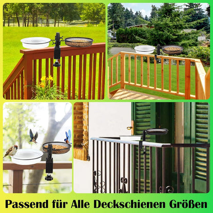 Vogelfutterspender mit Metall Balkonhalterung - 18cm 2-in-1