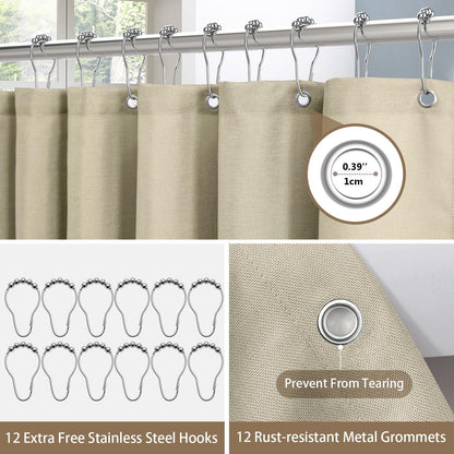 Duschvorhang Leinen Wasserdicht Anti Schimmel 182x182cm Taupe Schwerer