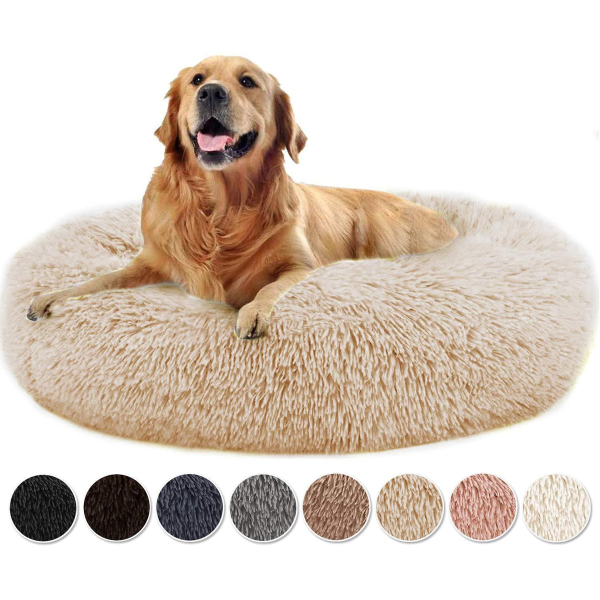 Flauschiges Hundebett rund, Beige 120x120x20cm