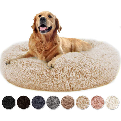 Flauschiges Hundebett rund, Beige 120x120x20cm
