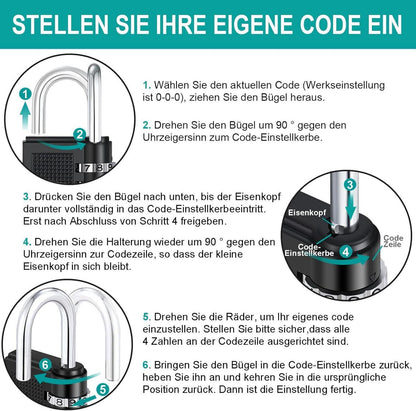 ZHEGE Vorhängeschloss 66mm Zahlencode wetterfest 4 Stellig Schwarz