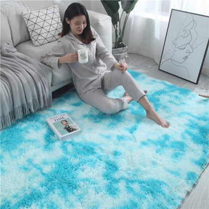 Flauschiger Teppich Rund Hochflor Rutschfest Weich 185x185cm Blau Weiß