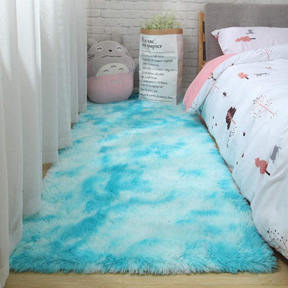 Flauschiger Teppich Rund Hochflor Rutschfest Weich 185x185cm Blau Weiß