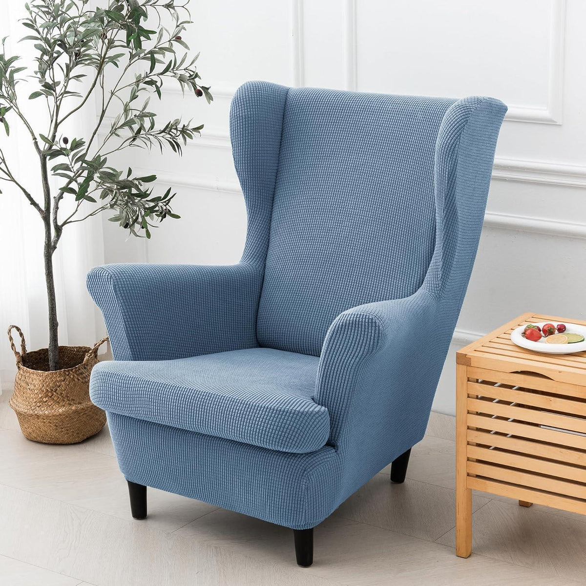 Ohrensesselüberzug 2-teilig Jacquard Denimblau