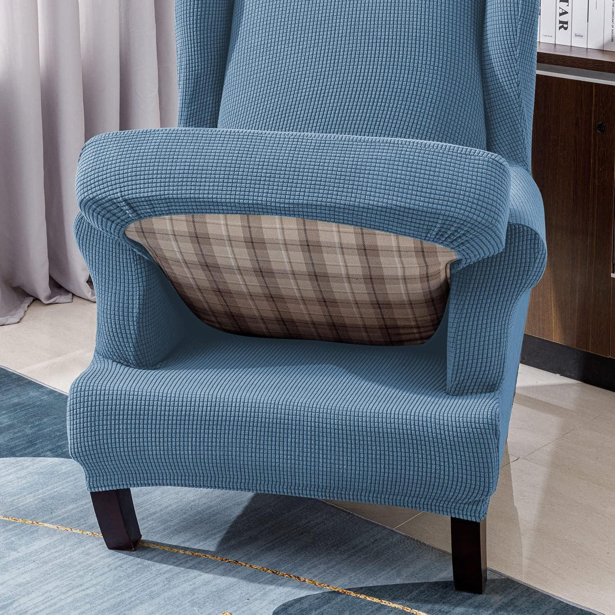 Ohrensesselüberzug 2-teilig Jacquard Denimblau