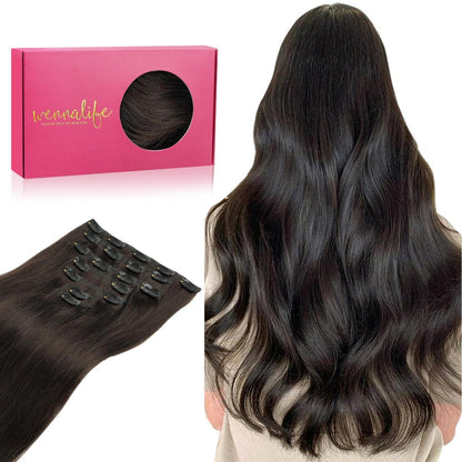 Echthaar Clip-Ins Dunkelbraun 45cm (120g)