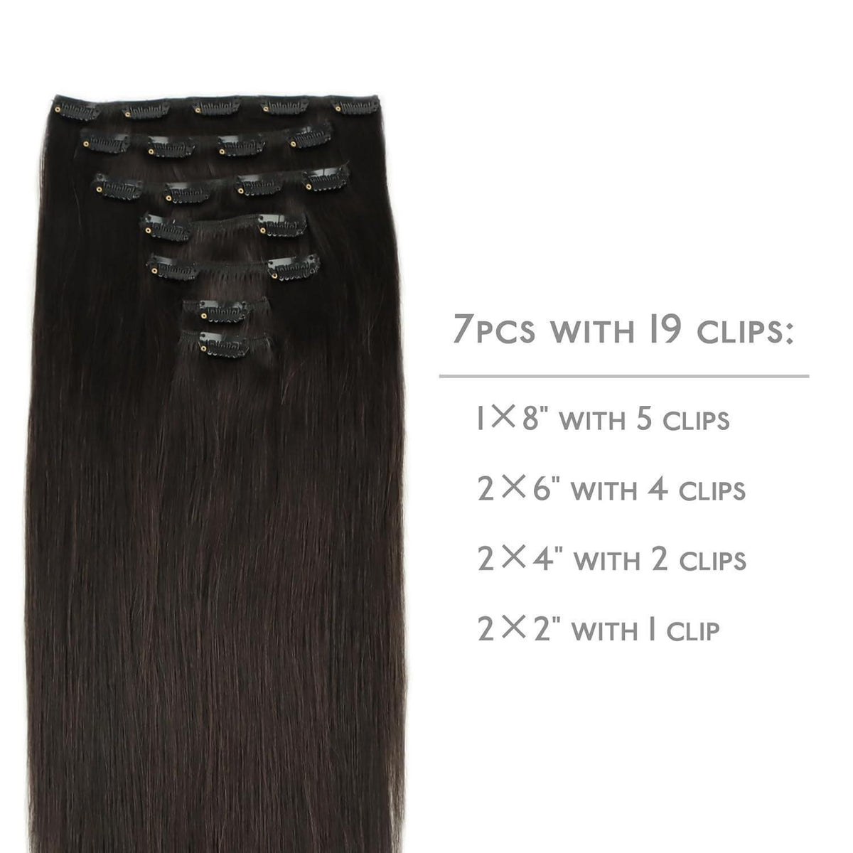 Echthaar Clip-Ins Dunkelbraun 45cm (120g)
