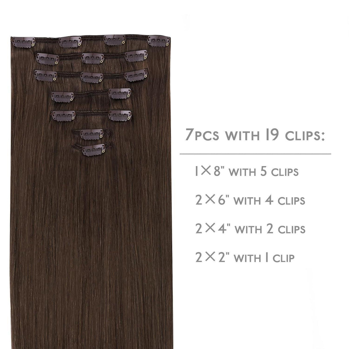Echthaar Clip-Ins Schokoladenbraun 40cm (120g)