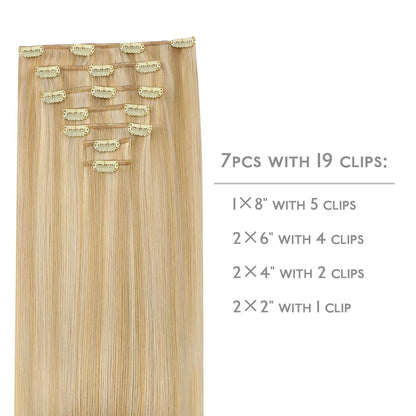 Echthaar Clip-Ins Hellblond Highlights 40cm