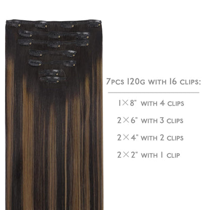 Clip in Echthaar Extensions 40cm Balayage Schwarz-Braun