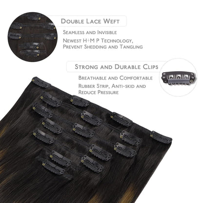 Clip in Echthaar Extensions 40cm Balayage Schwarz-Braun