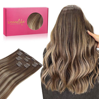 Clip-in Echthaarverlängerung Balayage Schoko-Blond 35cm