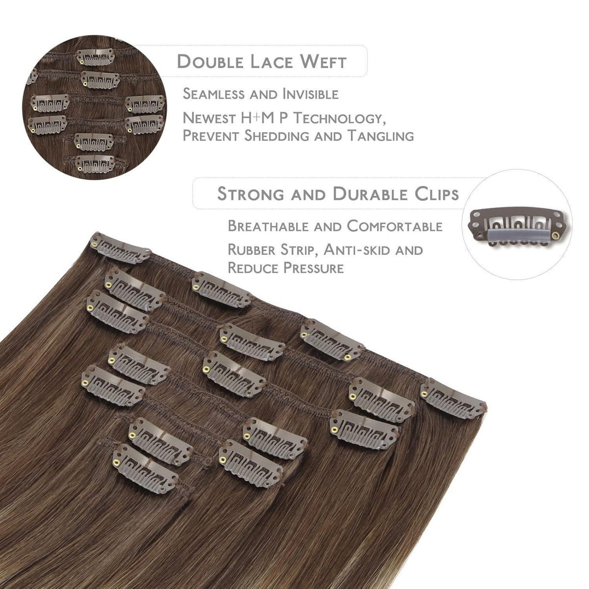 Clip-in Echthaarverlängerung Balayage Schoko-Blond 35cm