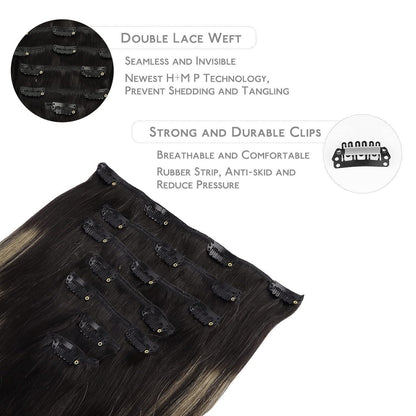 Echthaar Clip-Ins Balayage Schwarz-Blond 60cm