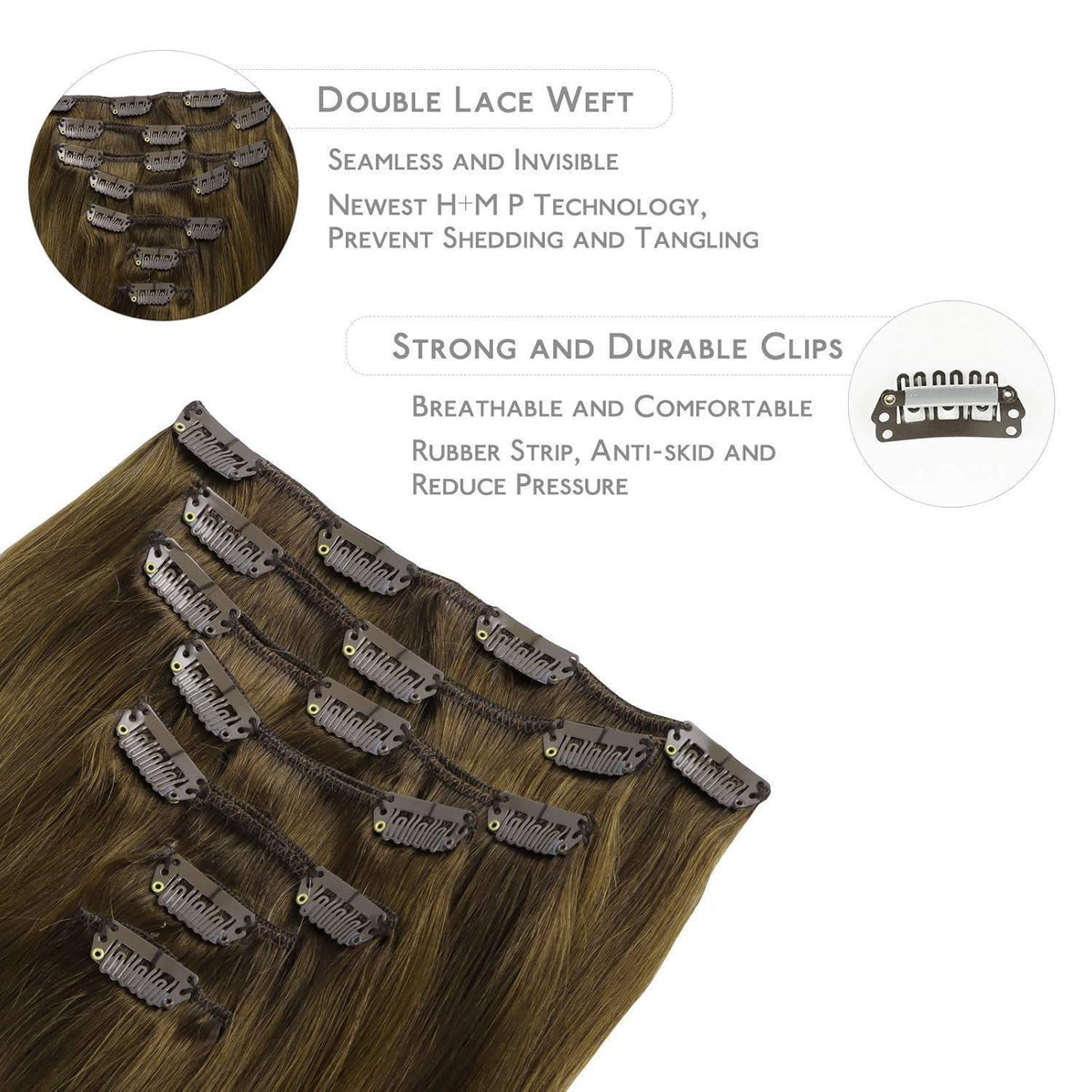 Echthaar Clip-in Extensions Ombré Braun-Blond 50cm