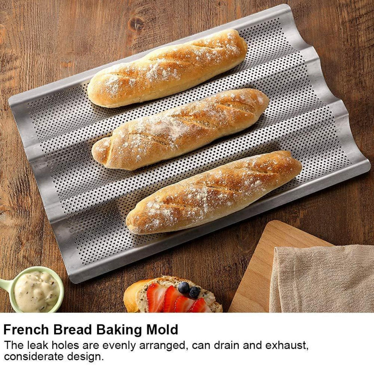 Baguette Backform Edelstahl 3-Rillen für Französisch Brot