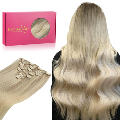 Echthaar Clip-Ins Aschblond bis Platinblond 40cm