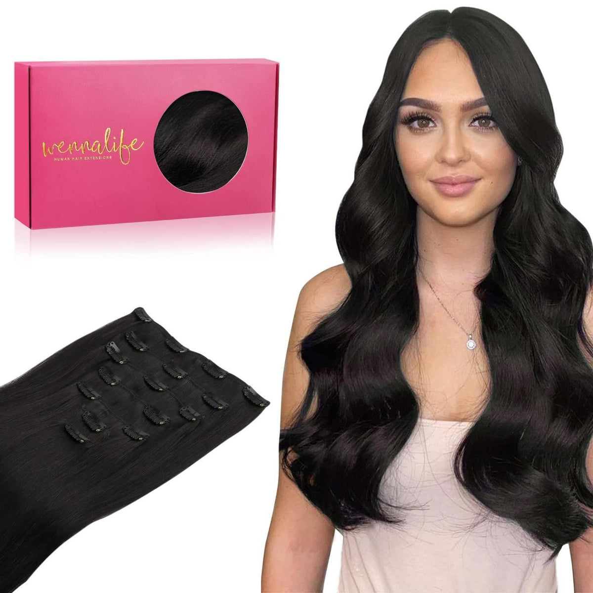 Echthaar Clip-Ins Schwarz 60cm - 120g Remy Haarverlängerung