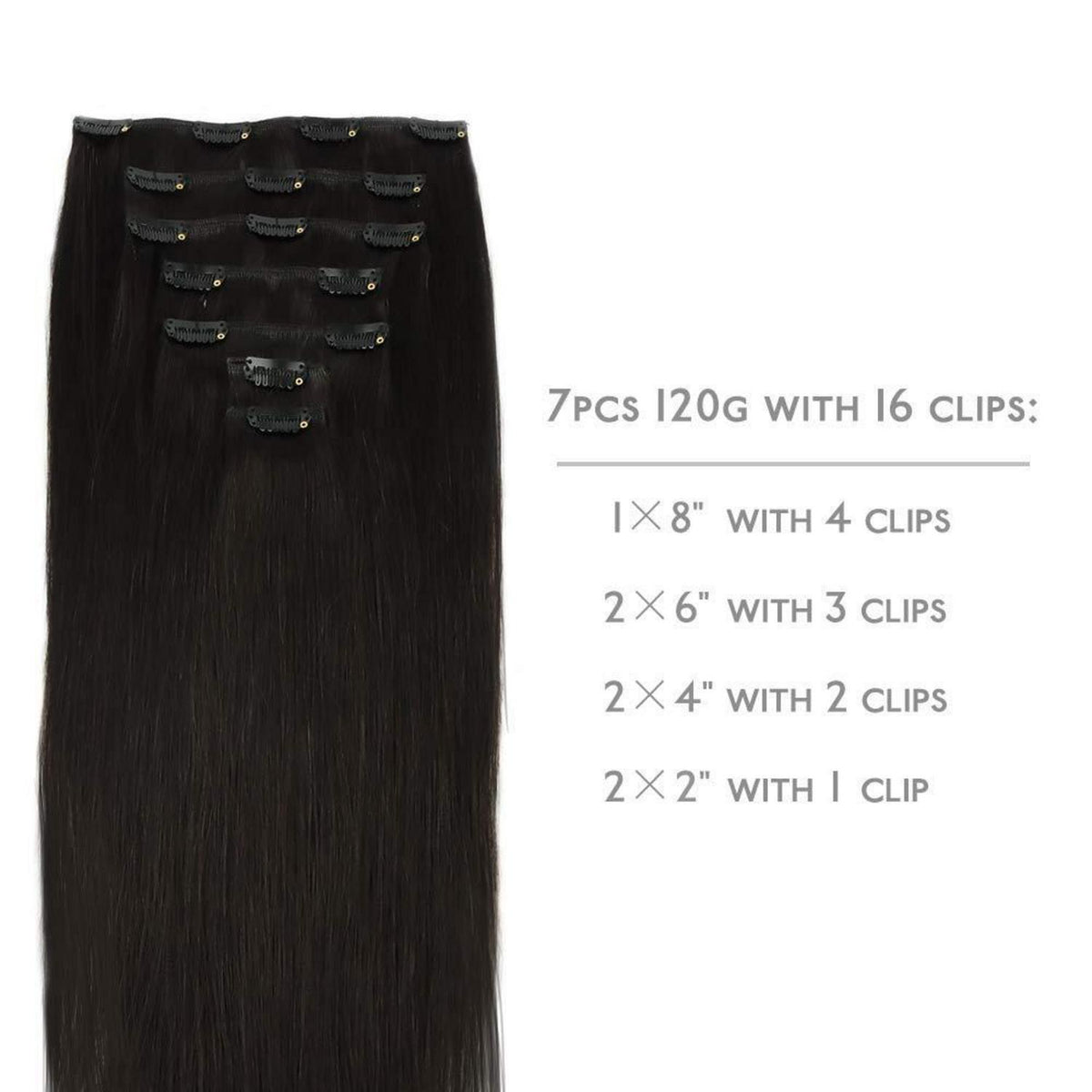 Echthaar Clip-Ins Schwarz 60cm - 120g Remy Haarverlängerung