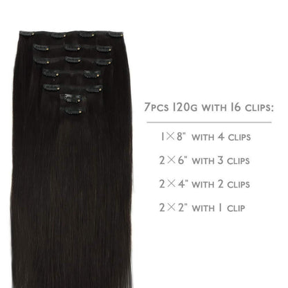 Echthaar Clip-Ins Schwarz 60cm - 120g Remy Haarverlängerung