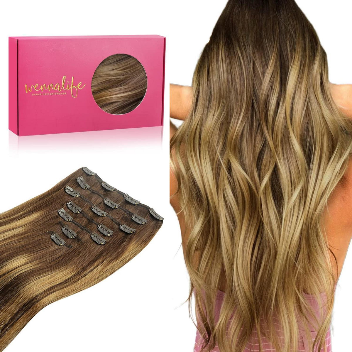 Clip in Echthaarverlängerung Balayage Schoko-Karamell