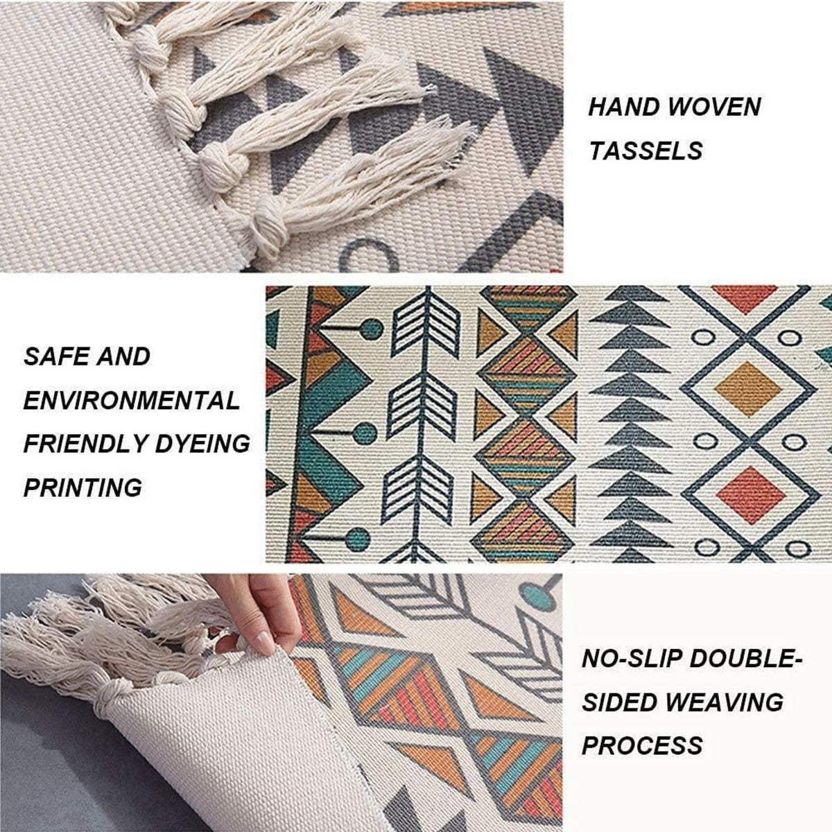 Bunter Teppich mit Quasten | 60x90 cm, Boho-Stil