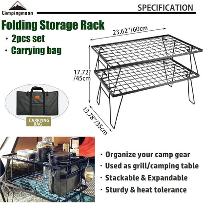 Camping Aufbewahrungsregal 2er Set Stahl Schwarz mit Tragetasche
